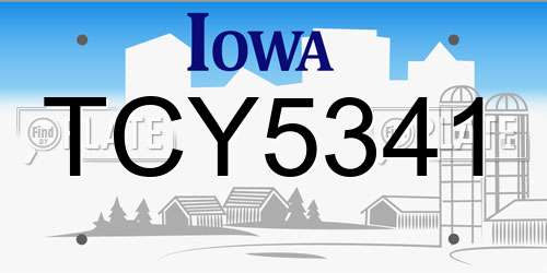 TCY5341 Iowa License Plate