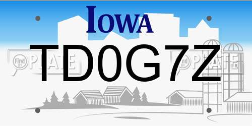 TD0G7Z Iowa License Plate