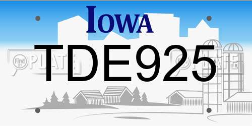 TDE925 Iowa License Plate