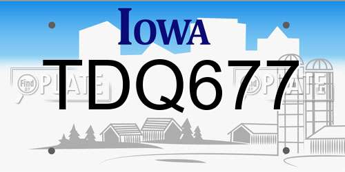 TDQ677 Iowa License Plate