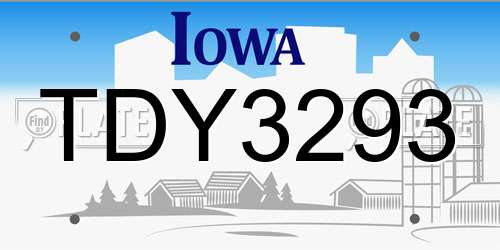 TDY3293 Iowa License Plate