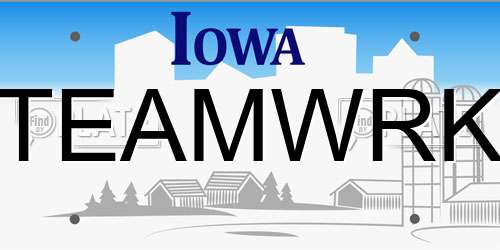 TEAMWRK Iowa License Plate