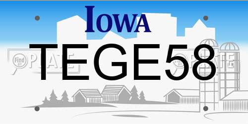 TEGE58 Iowa License Plate