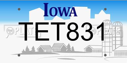 TET831 Iowa License Plate