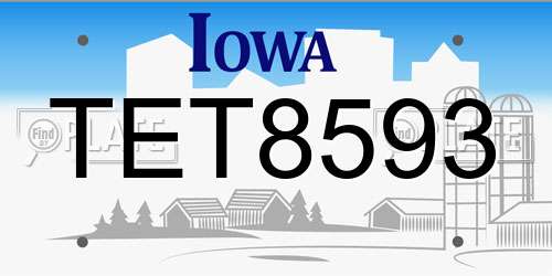 TET8593 Iowa License Plate