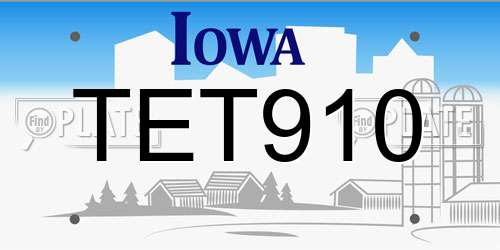 TET910 Iowa License Plate