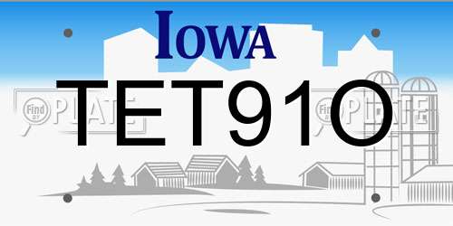TET91O Iowa License Plate
