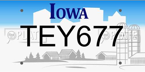 TEY677 Iowa License Plate