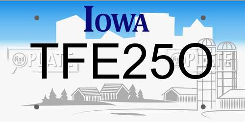 TFE25O Iowa License Plate