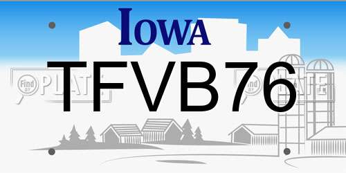 TFVB76 Iowa License Plate