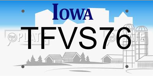 TFVS76 Iowa License Plate