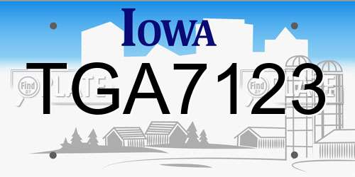 TGA7123 Iowa License Plate