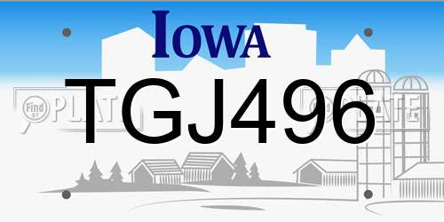 TGJ496 Iowa License Plate