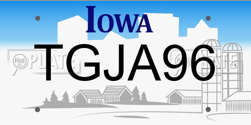 TGJA96 Iowa License Plate