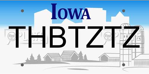 THBTZTZ Iowa License Plate