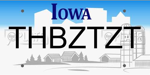 THBZTZT Iowa License Plate