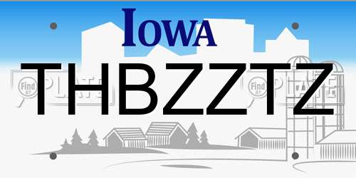 THBZZTZ Iowa License Plate