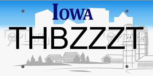 THBZZZT Iowa License Plate