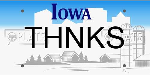 THNKS Iowa License Plate