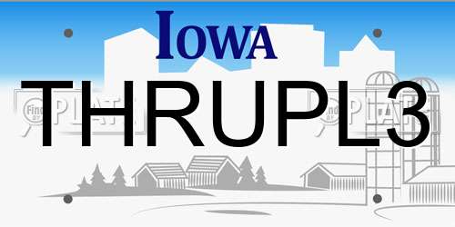 THRUPL3 Iowa License Plate