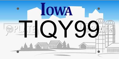 TIQY99 Iowa License Plate