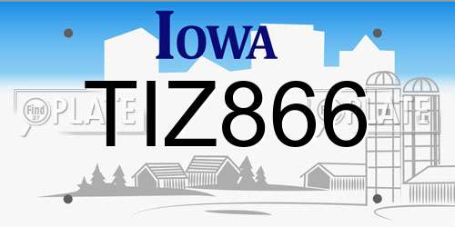 TIZ866 Iowa License Plate