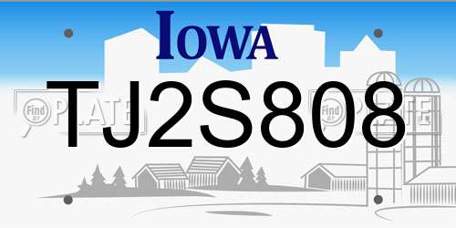 TJ2S808 Iowa License Plate