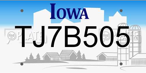 TJ7B505 Iowa License Plate