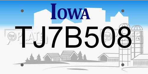 TJ7B508 Iowa License Plate