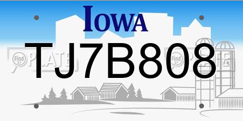 TJ7B808 Iowa License Plate