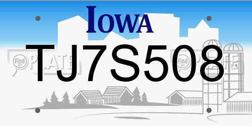 TJ7S508 Iowa License Plate