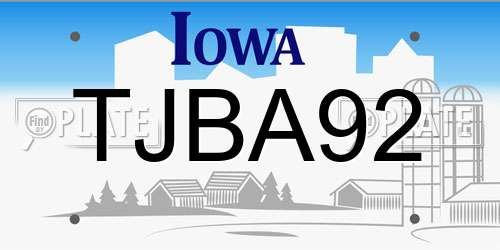 TJBA92 Iowa License Plate