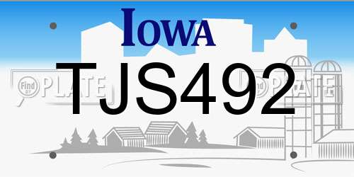 TJS492 Iowa License Plate