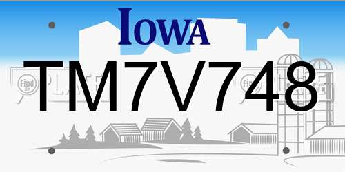 TM7V748 Iowa License Plate