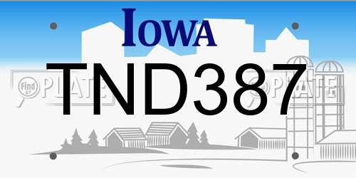 TND387 Iowa License Plate