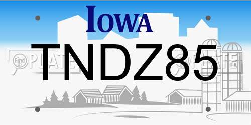 TNDZ85 Iowa License Plate