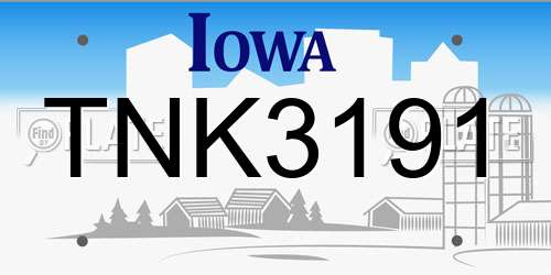 TNK3191 Iowa License Plate