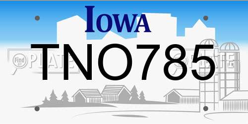 TNO785 Iowa License Plate