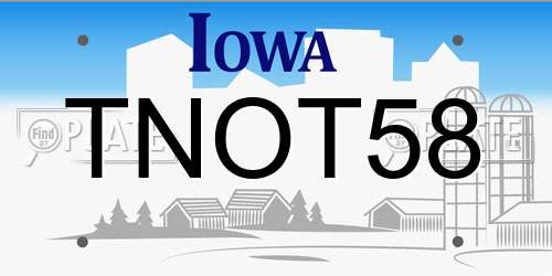 TNOT58 Iowa License Plate