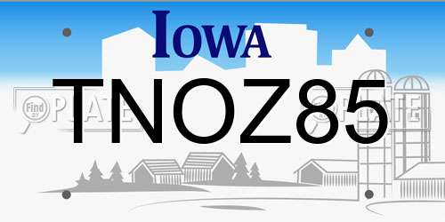 TNOZ85 Iowa License Plate