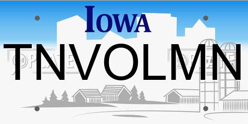 TNVOLMN Iowa License Plate