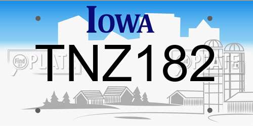 TNZ182 Iowa License Plate