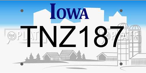 TNZ187 Iowa License Plate