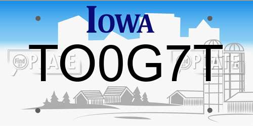 TO0G7T Iowa License Plate