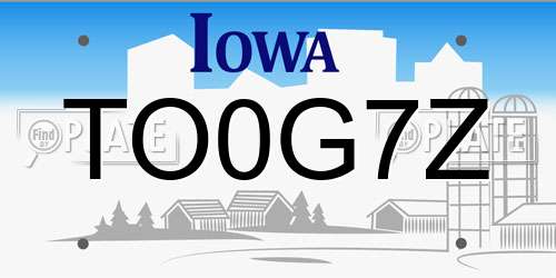 TO0G7Z Iowa License Plate