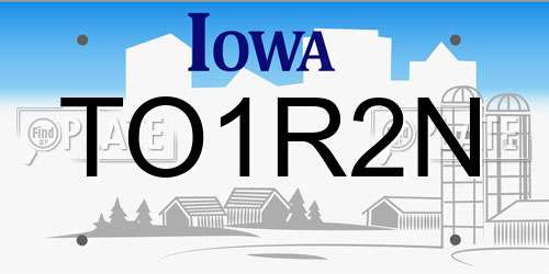 TO1R2N Iowa License Plate