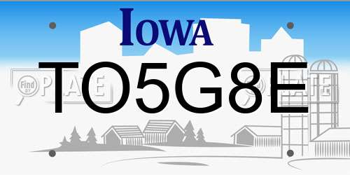 TO5G8E Iowa License Plate