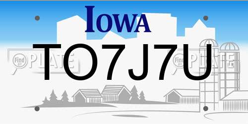 TO7J7U Iowa License Plate