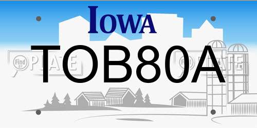 TOB80A Iowa License Plate