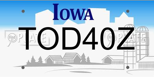 TOD40Z Iowa License Plate